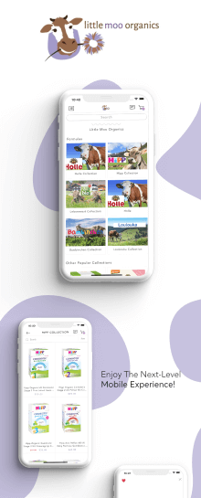 the mobile app design of Little Mo Organics app