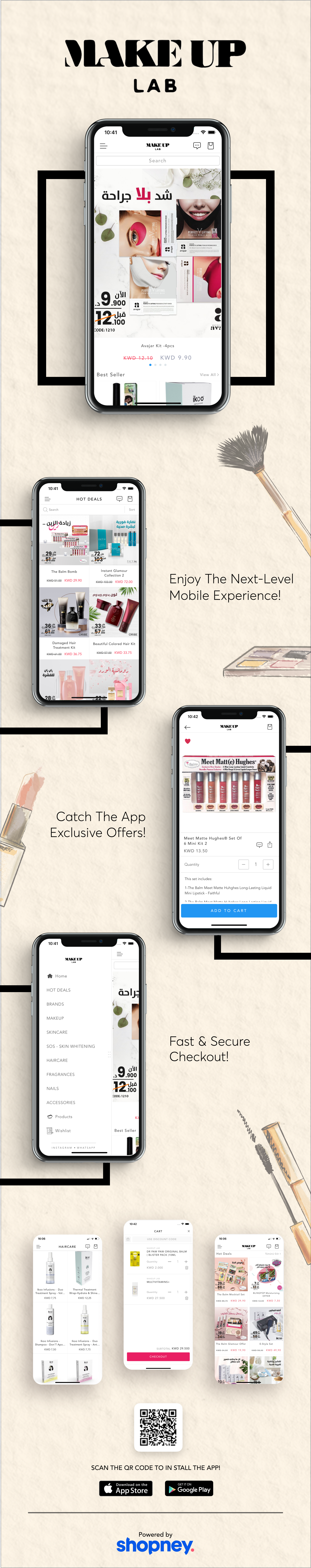 the mobile app design of Make Up Lab app