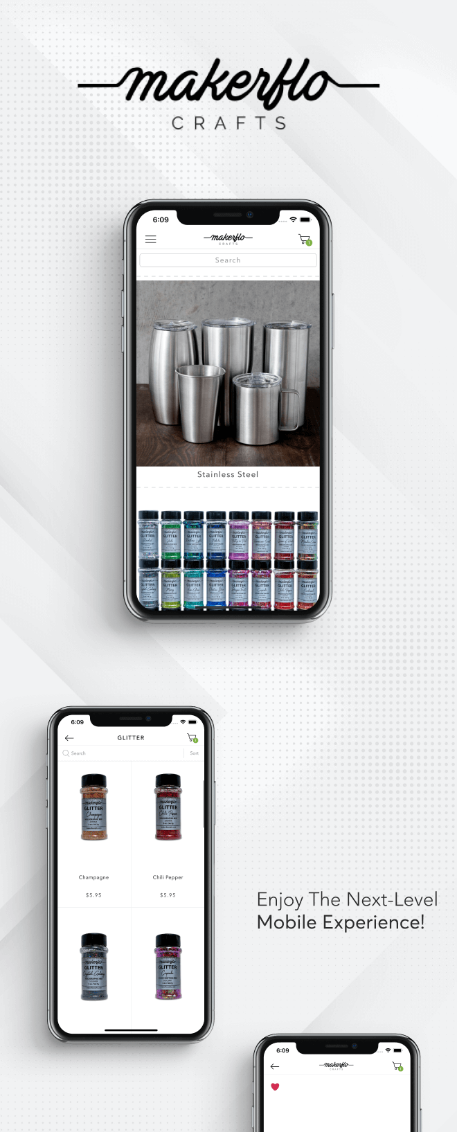 the mobile app design of MakerFlo Crafts app