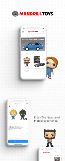 the mobile app design of Mandrill Toys app