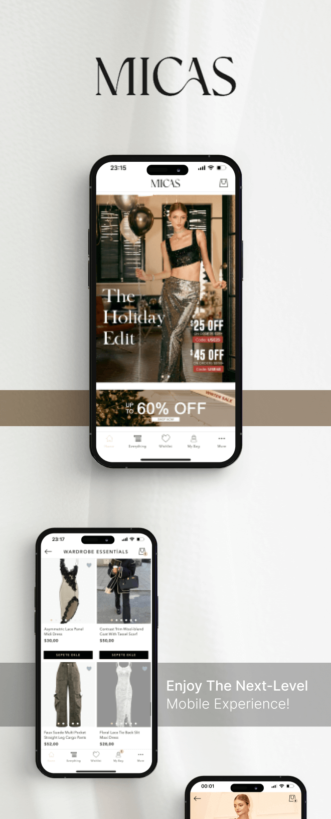 the mobile app design of MICAS app