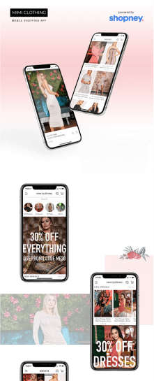 the mobile app design of Mimi Clothing app