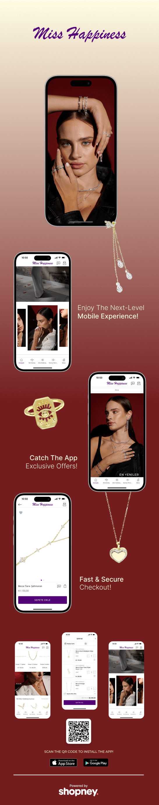 the mobile app design of Miss Happiness app