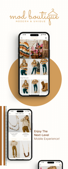 the mobile app design of MOD Boutique app
