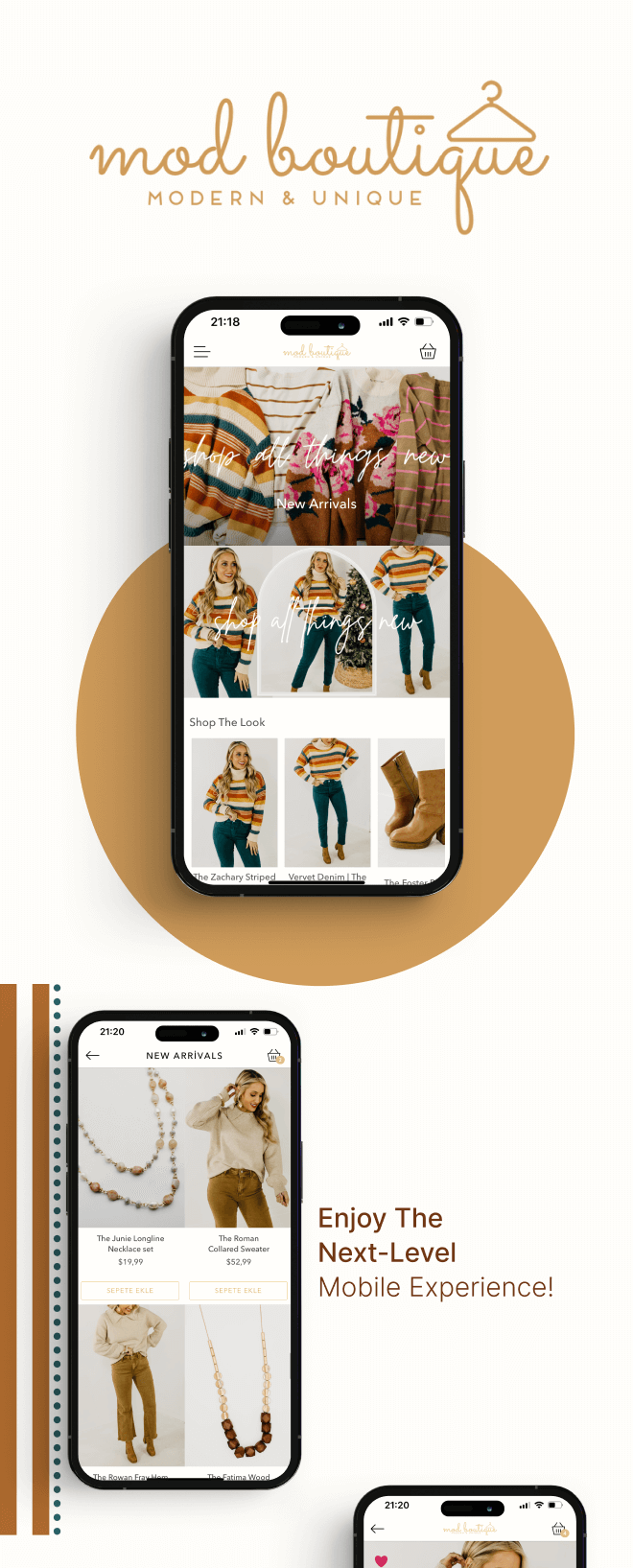 the mobile app design of MOD Boutique app