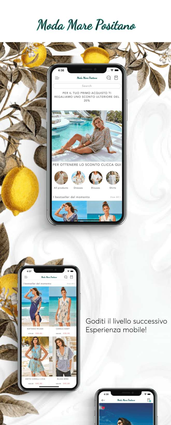 the mobile app design of Moda Mare Positano app