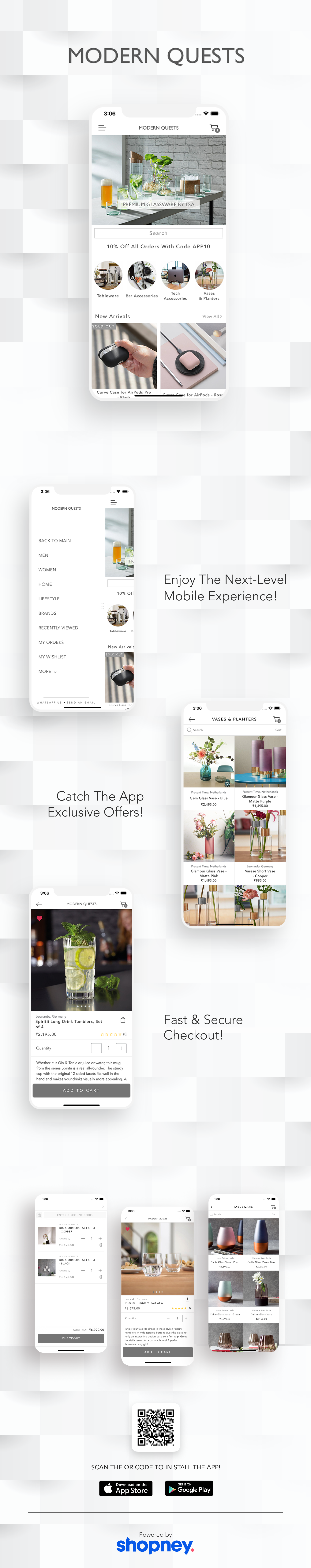 the mobile app design of Modern Quests app