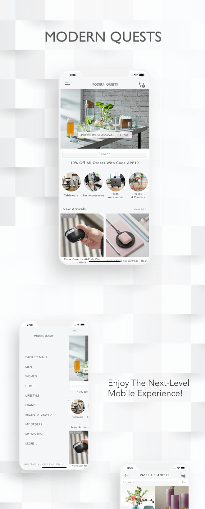 the mobile app design of Modern Quests app