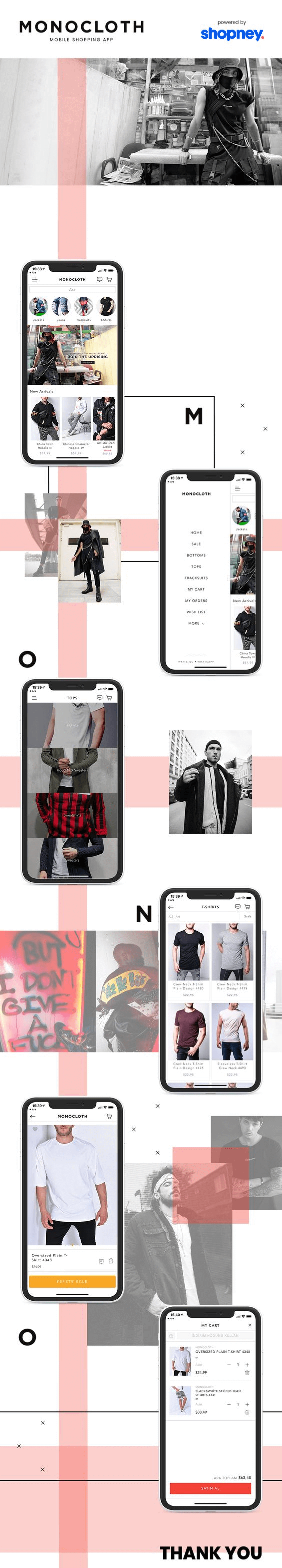 the mobile app design of Monocloth app
