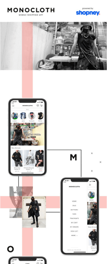 the mobile app design of Monocloth app