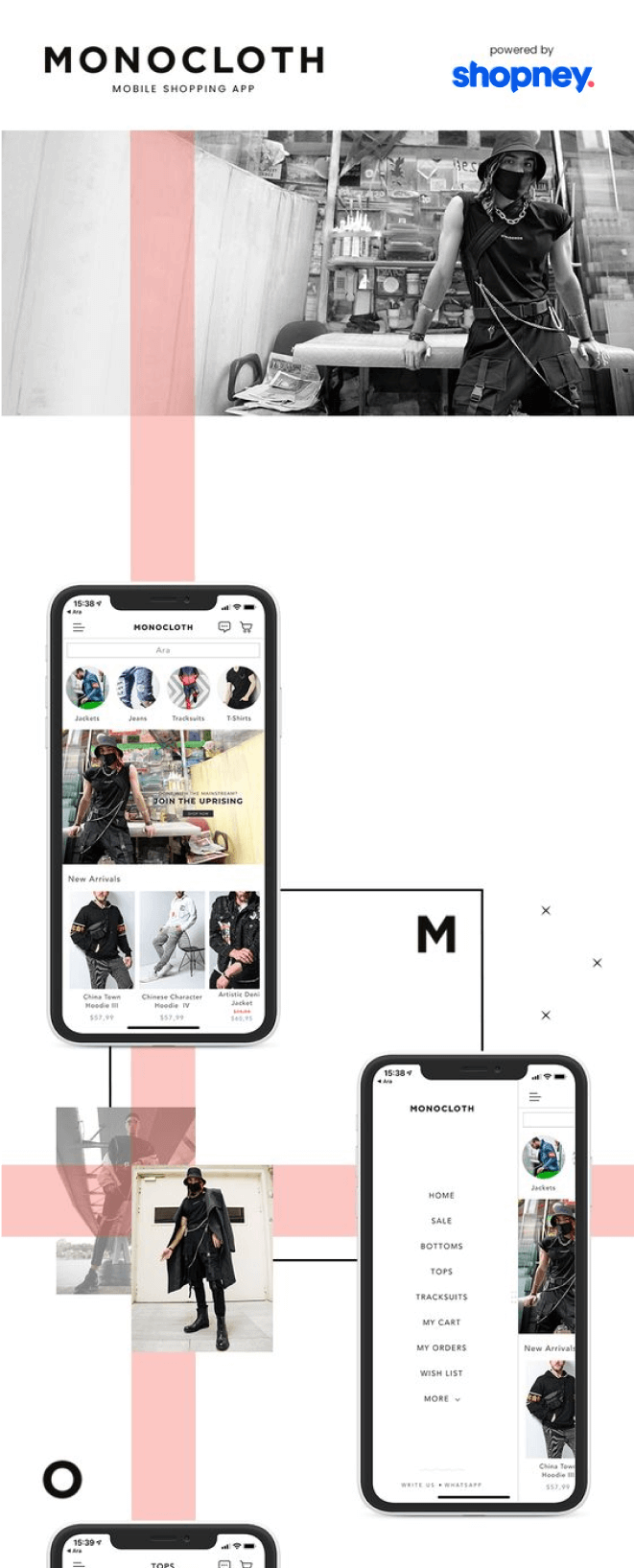 the mobile app design of Monocloth app