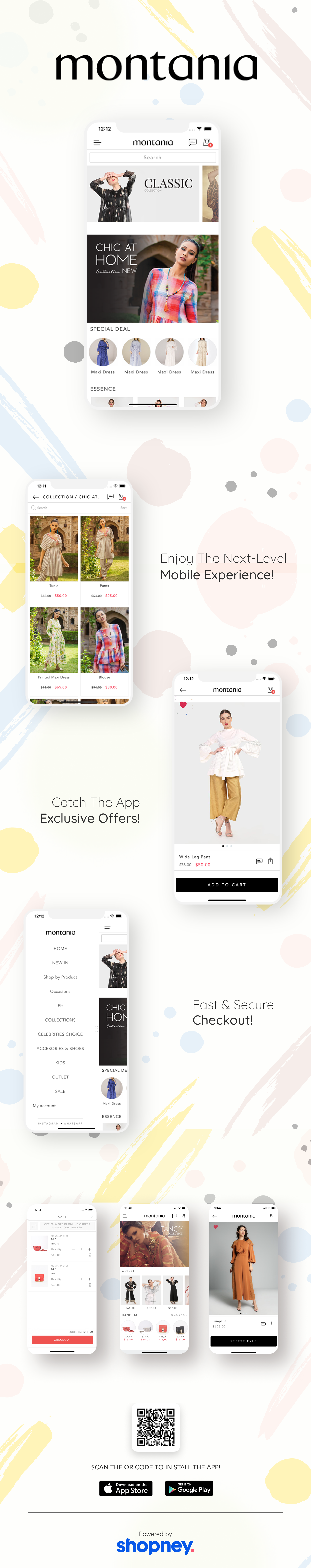 the mobile app design of Montania Shop app