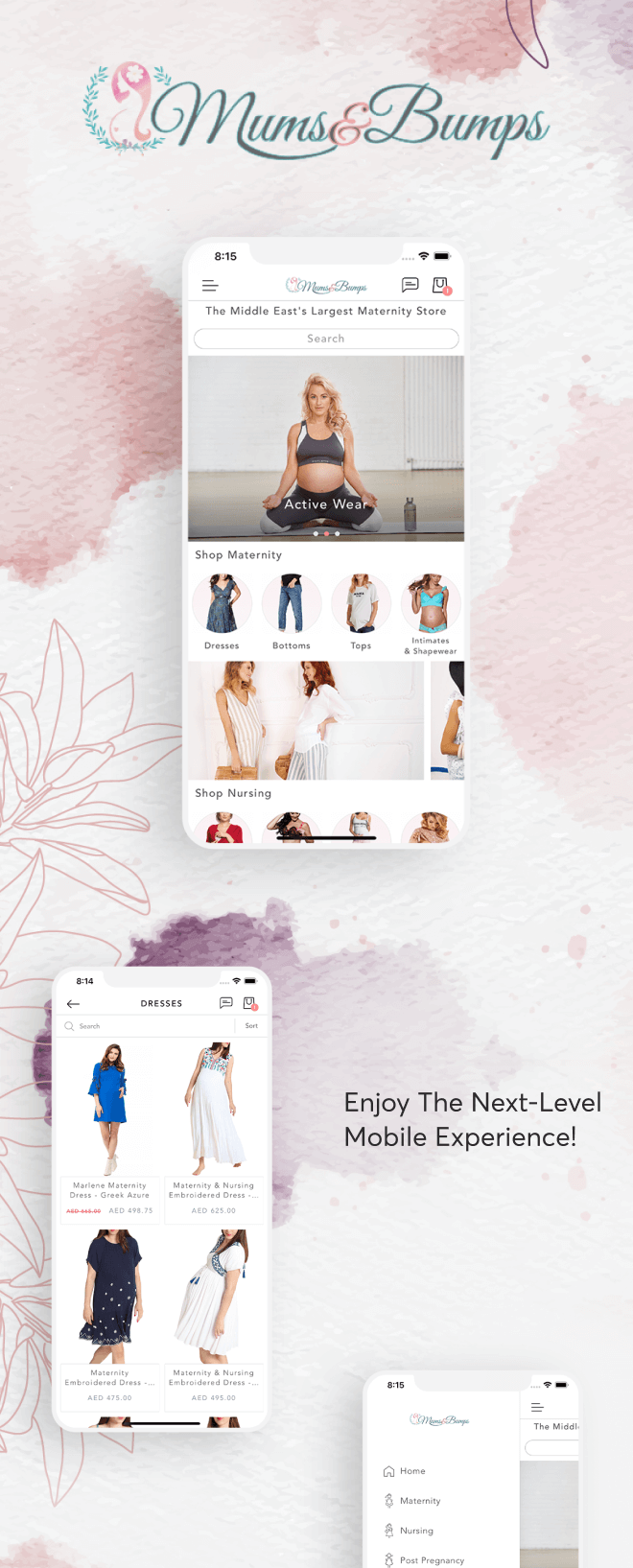 the mobile app design of Mums and Bumps app