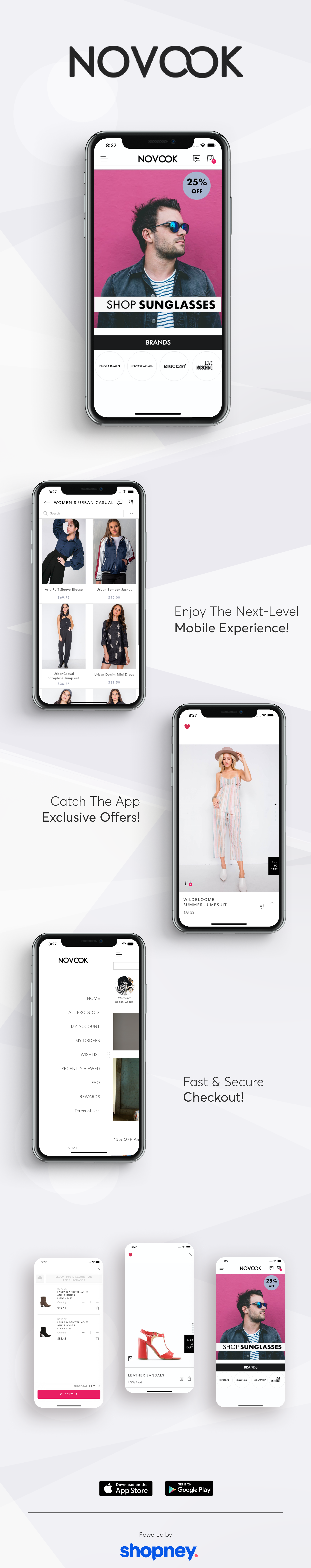 the mobile app design of Novook app