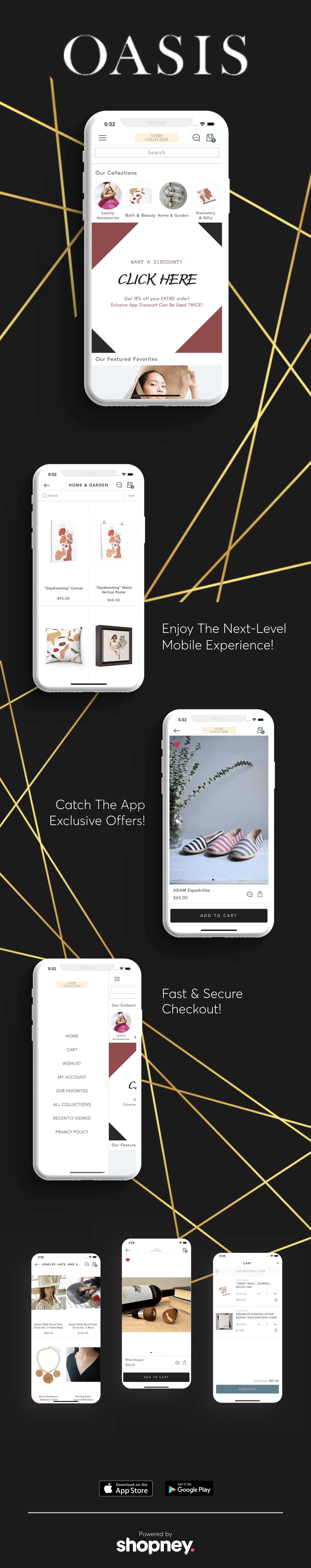 the mobile app design of Oasis app