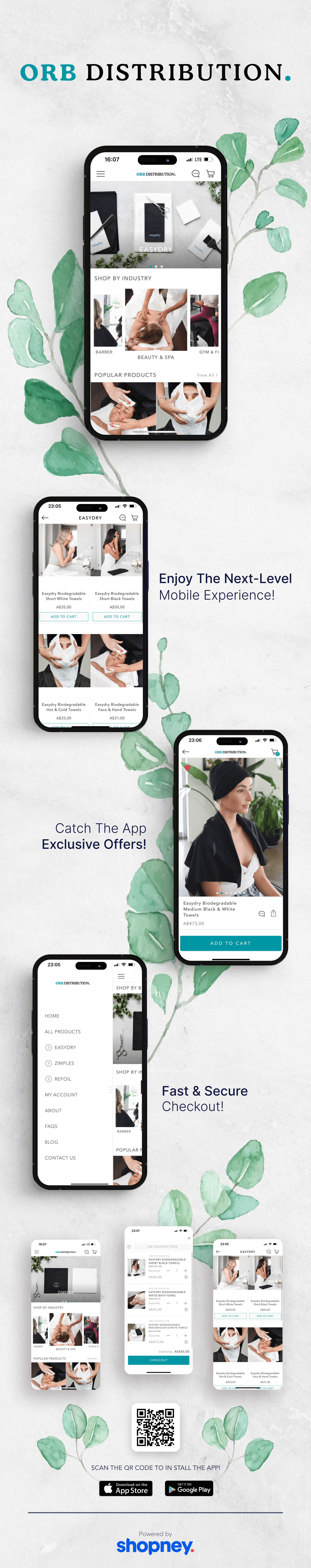 the mobile app design of Orb Distribution app