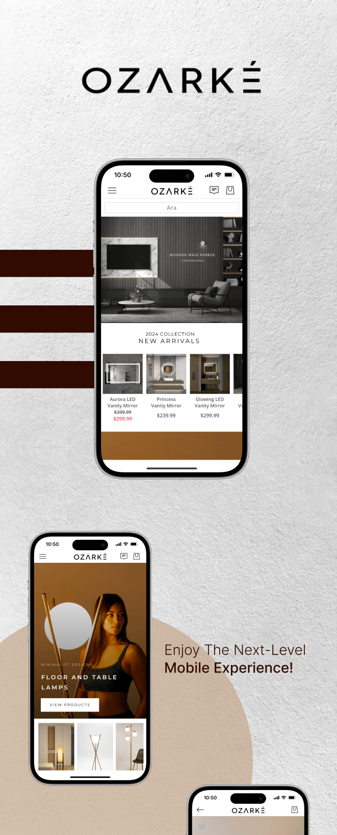 the mobile app design of Ozarke app