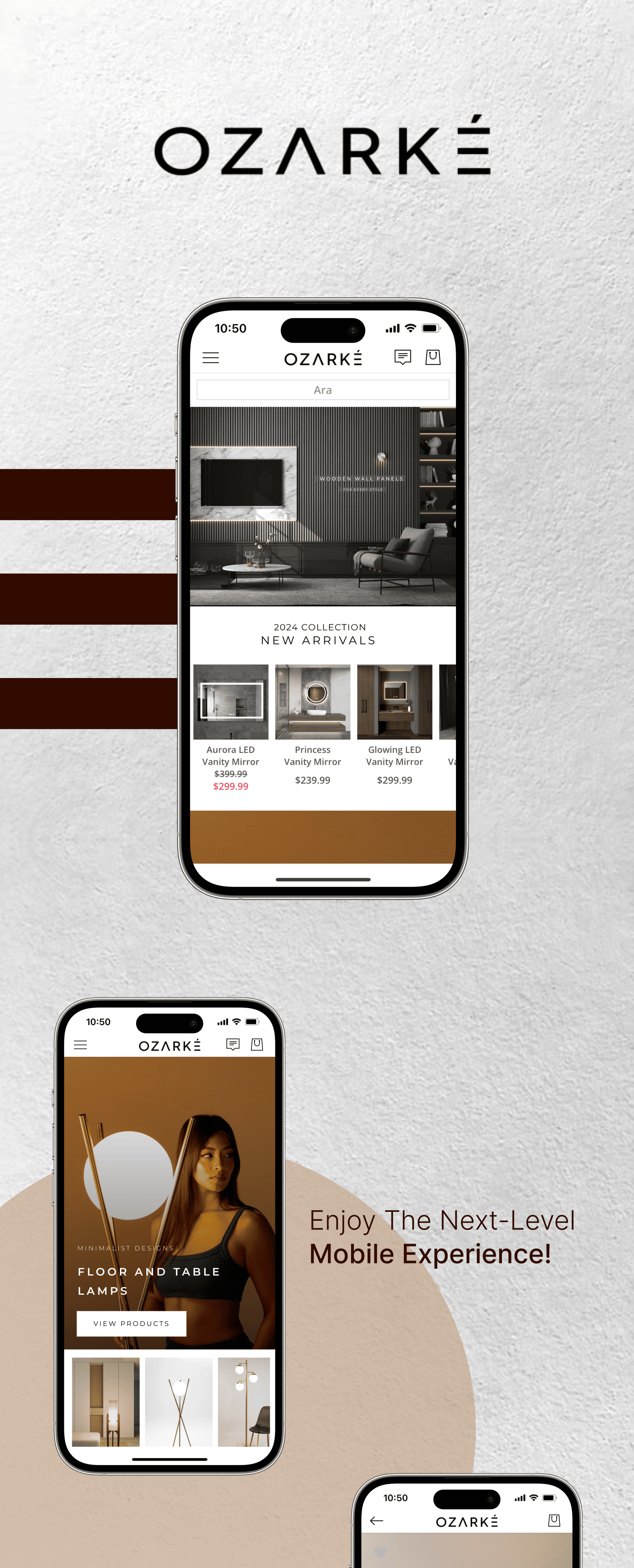 the mobile app design of Ozarke app
