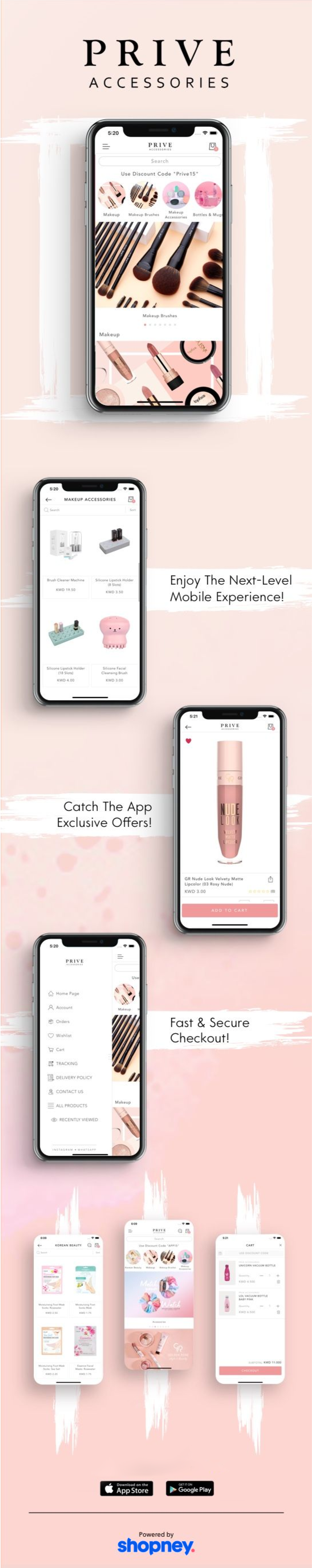 the mobile app design of Prive Accessories app