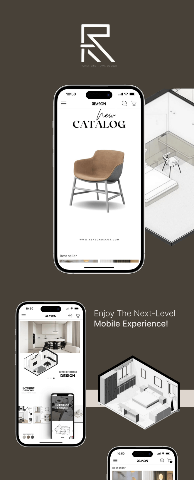 the mobile app design of Reason Decor app