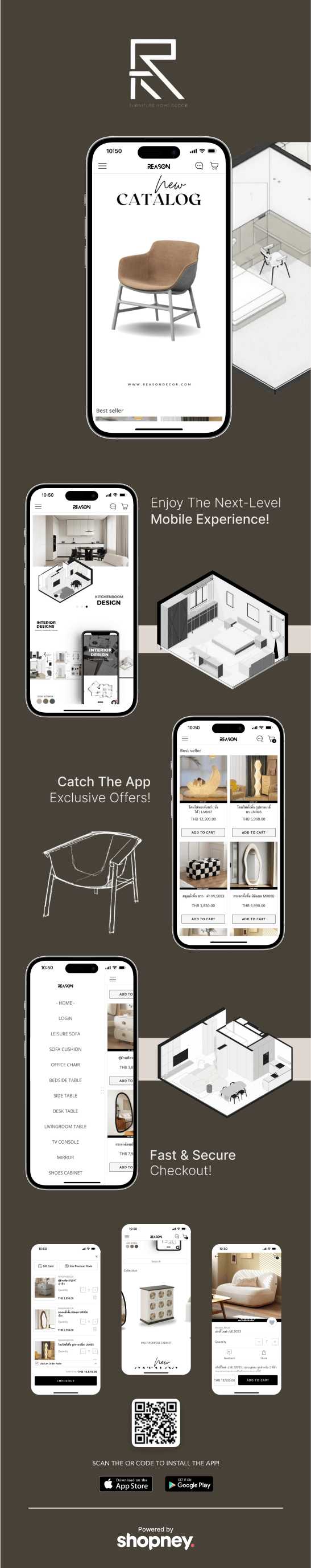 the mobile app design of Reason Decor app