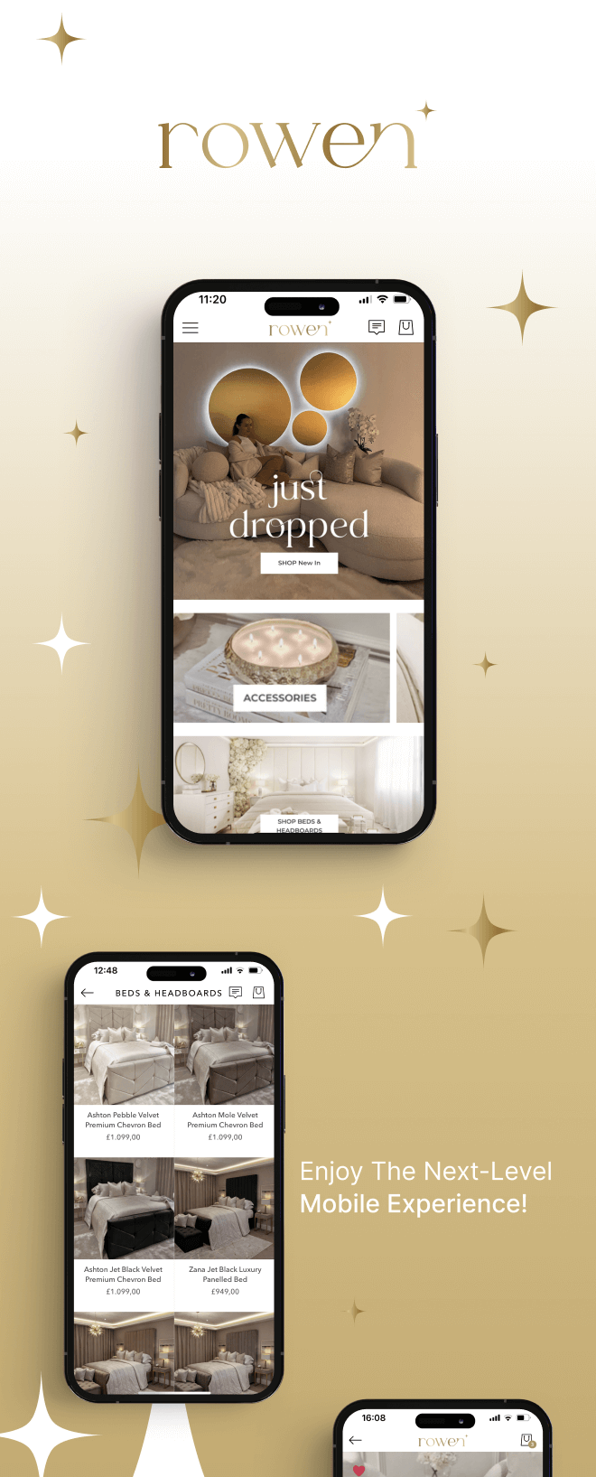 the mobile app design of Rowen Homes app