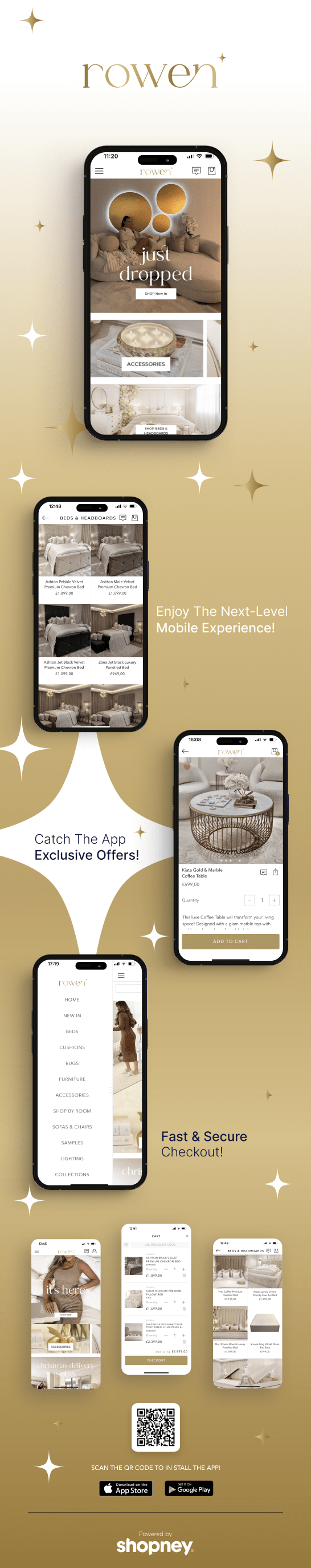 the mobile app design of Rowen Homes app
