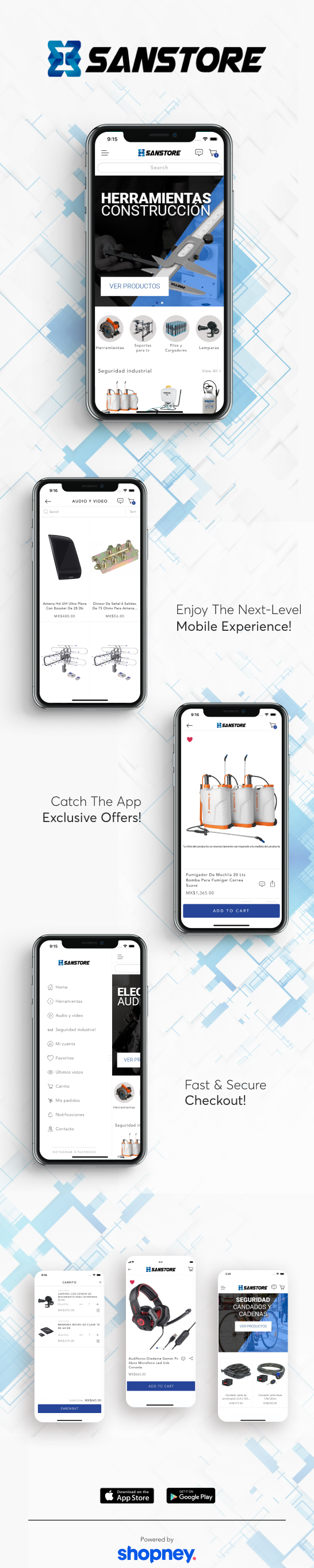 the mobile app design of Sanstore app