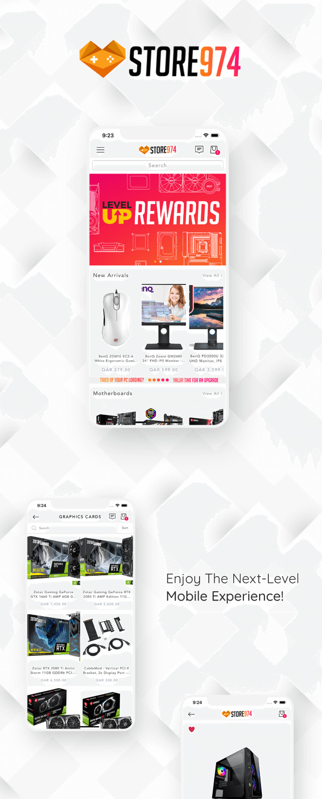 the mobile app design of Store974 app
