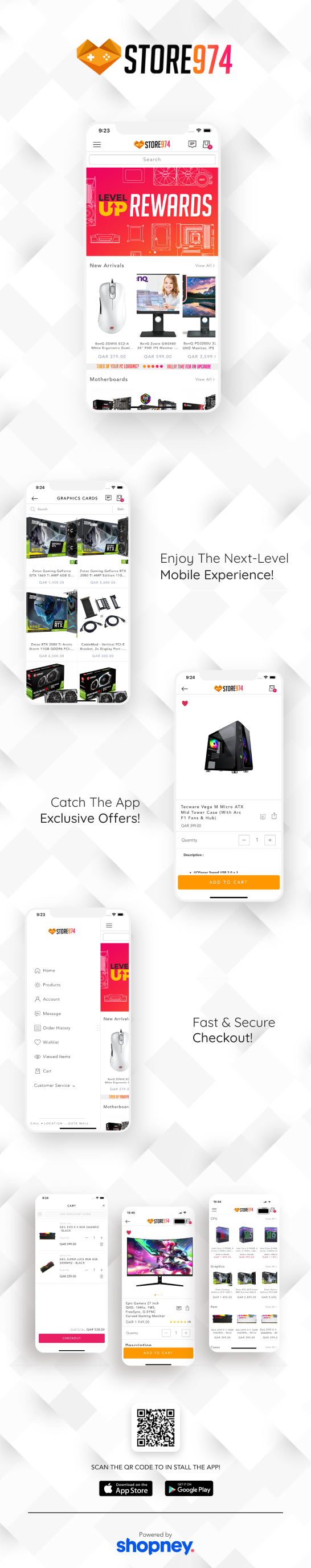 the mobile app design of Store974 app