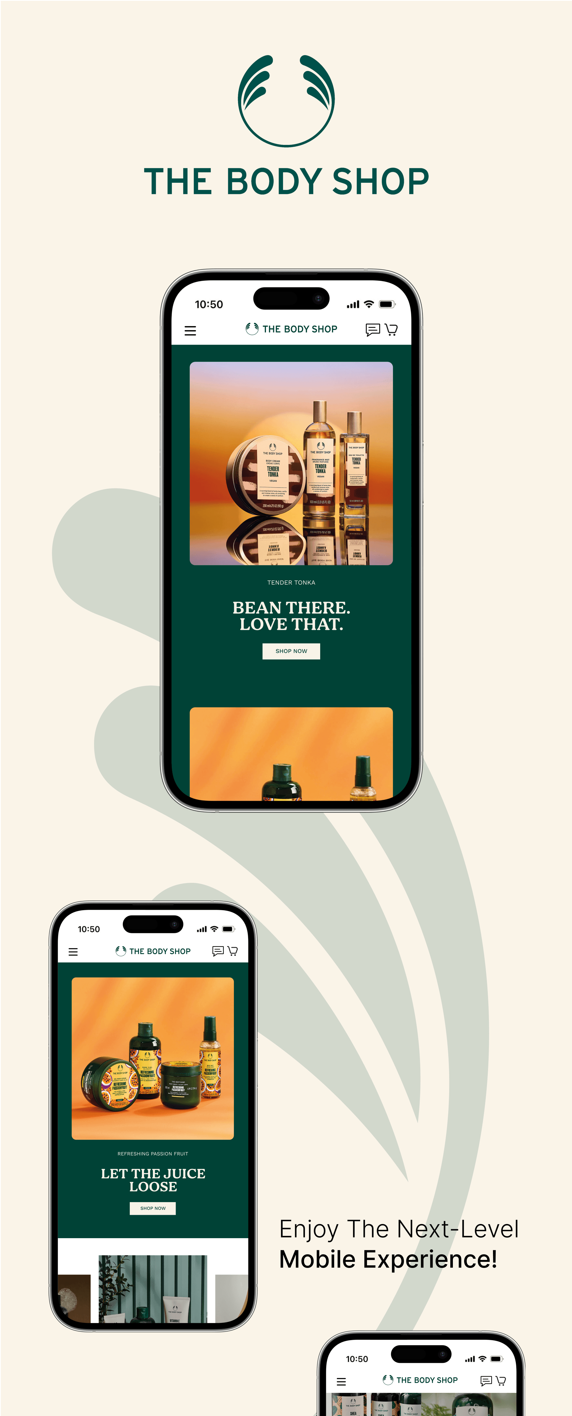 the mobile app design of The Body Shop app