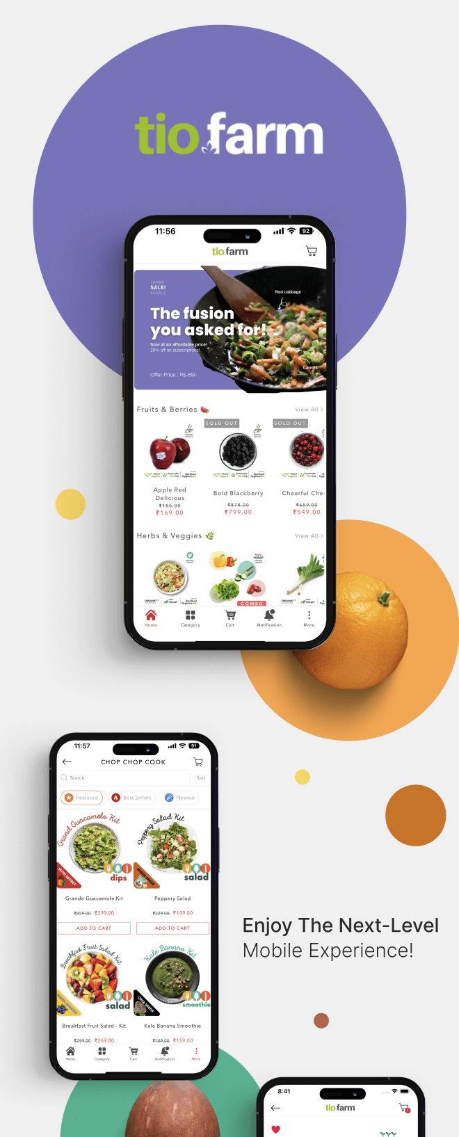 the mobile app design of Tio Farms app