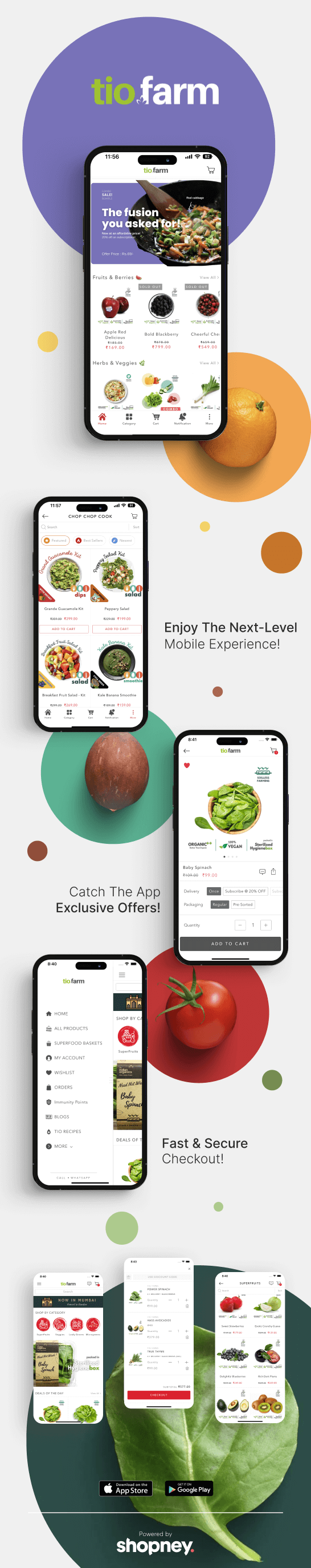 the mobile app design of Tio Farms app