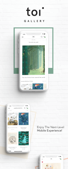 the mobile app design of Toi Art Gallery app