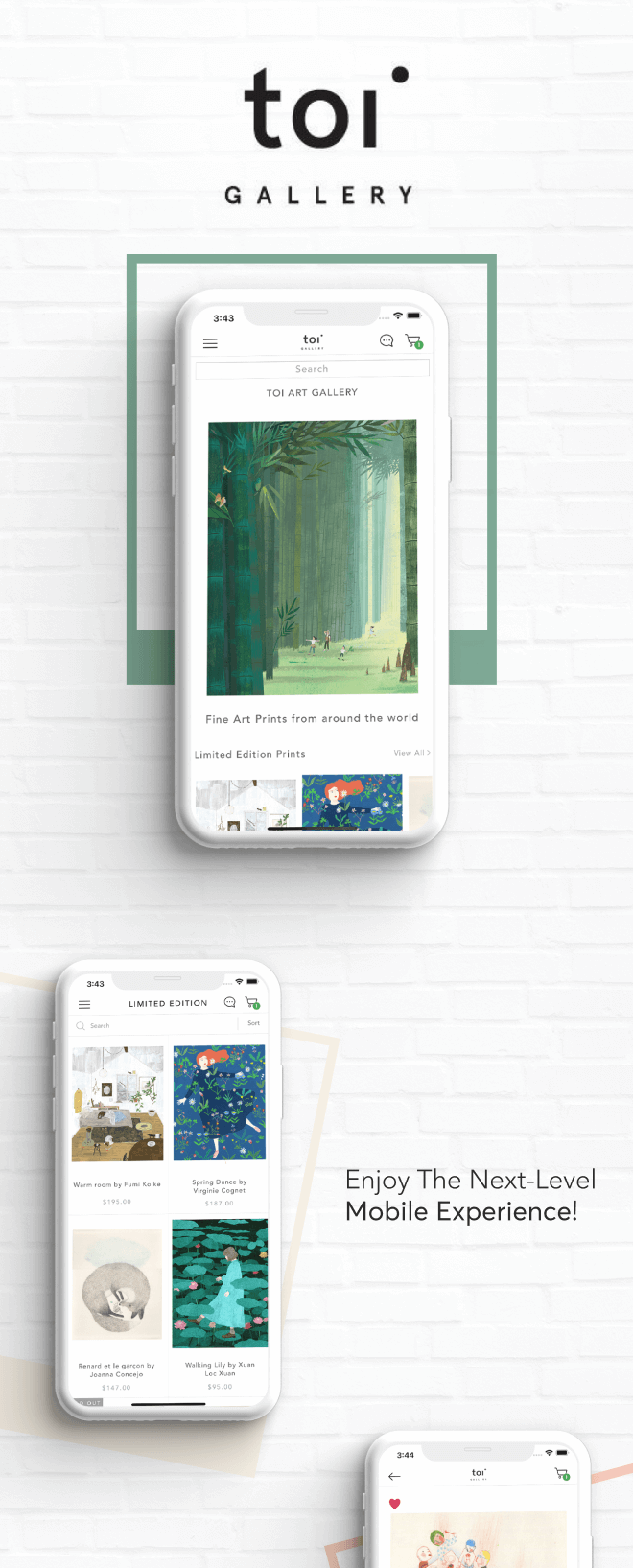 the mobile app design of Toi Art Gallery app