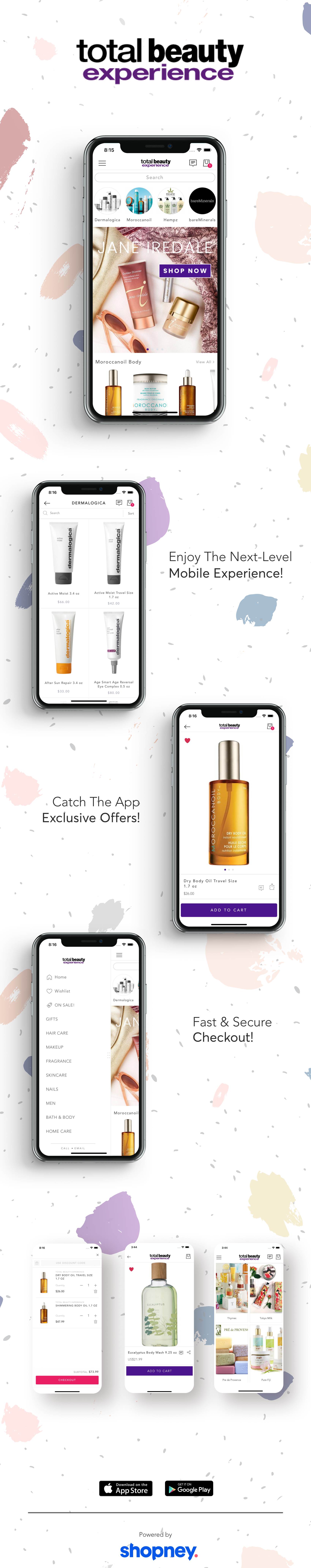 the mobile app design of Total Beauty Experience app