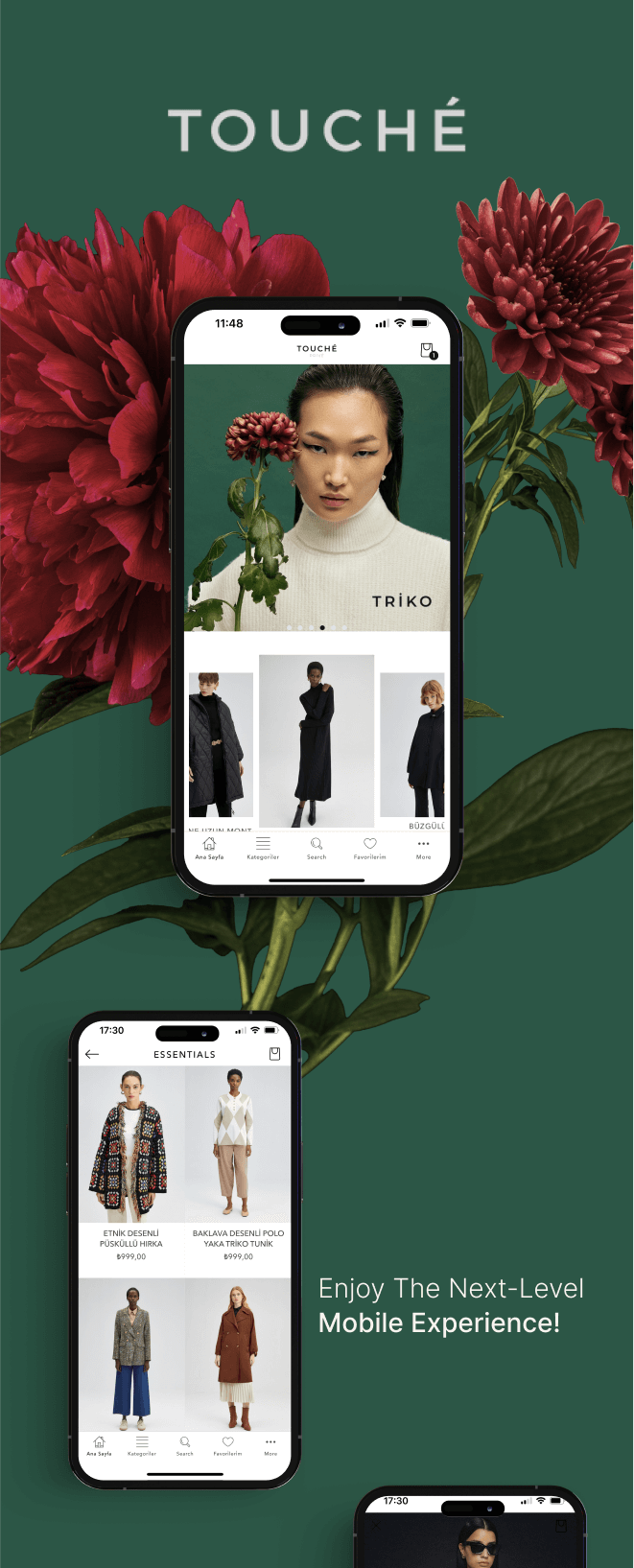 the mobile app design of Touché app