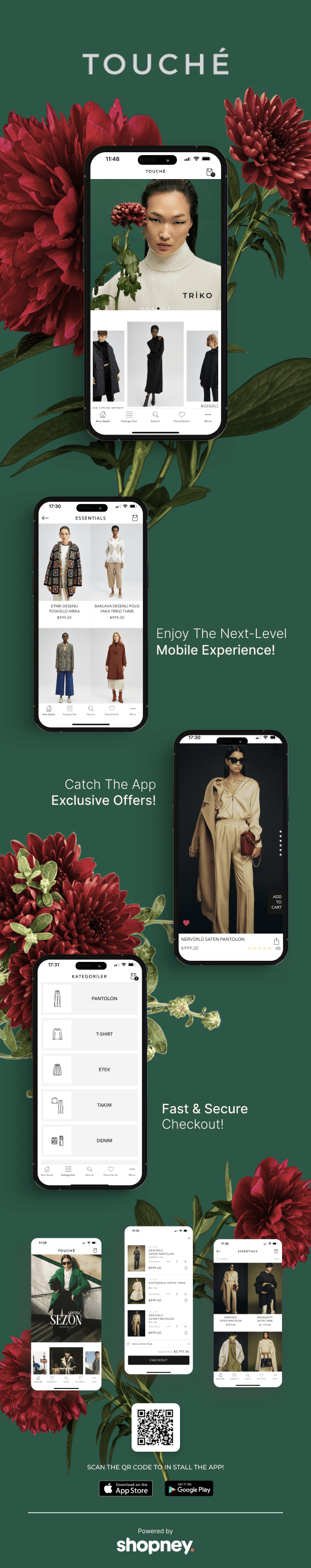 the mobile app design of Touché app