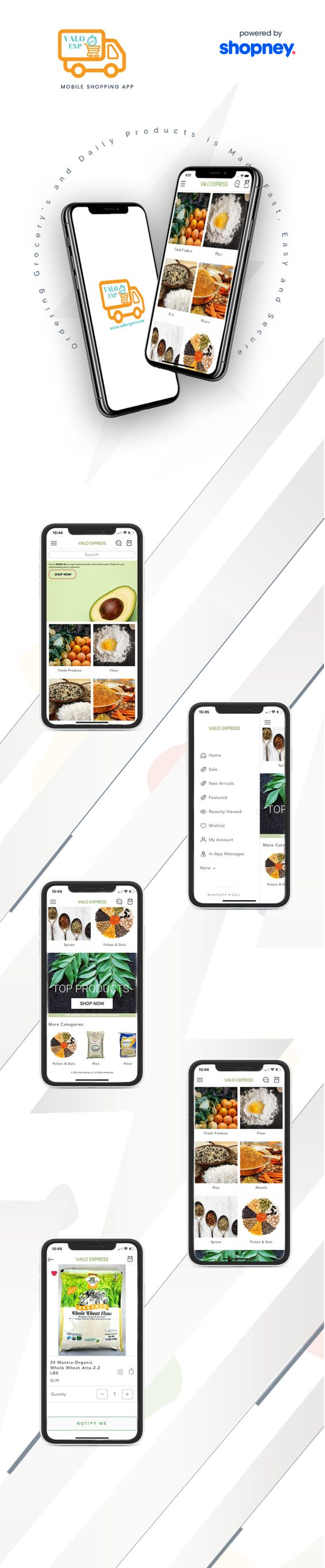 the mobile app design of Valo Express app