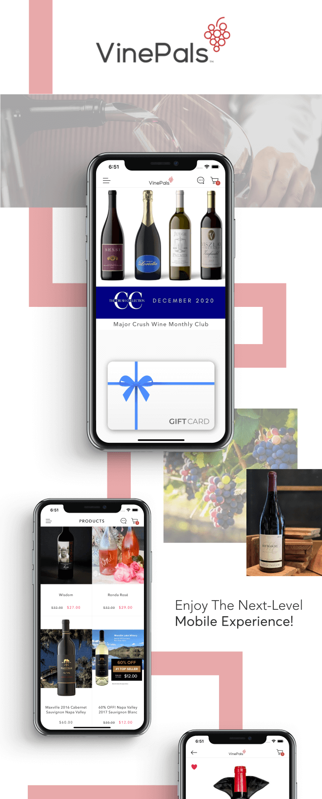 the mobile app design of VinePals app