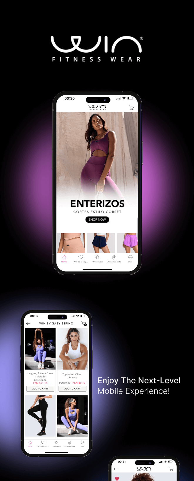 the mobile app design of Win Fitness app
