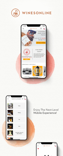 the mobile app design of Wines Online Singapore app