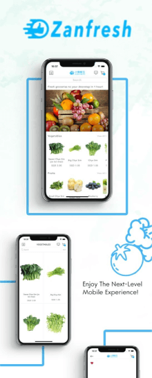the mobile app design of Zanfresh app